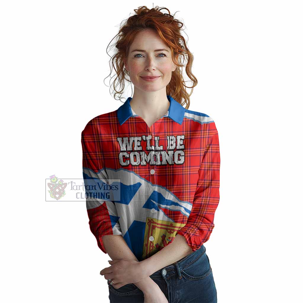 Burnett Scotland Football Tartan Women Casual Shirt We'll Be Coming