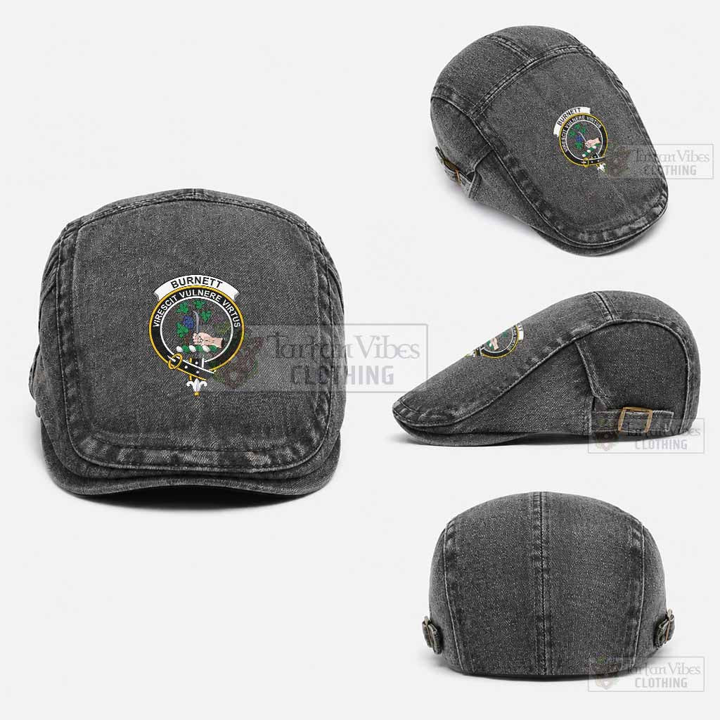 Burnett Scottish Clan Crest Washed Flat Cap - Unisex Jeff Cap One Size (Adjustable) Black - Tartan Vibes Clothing