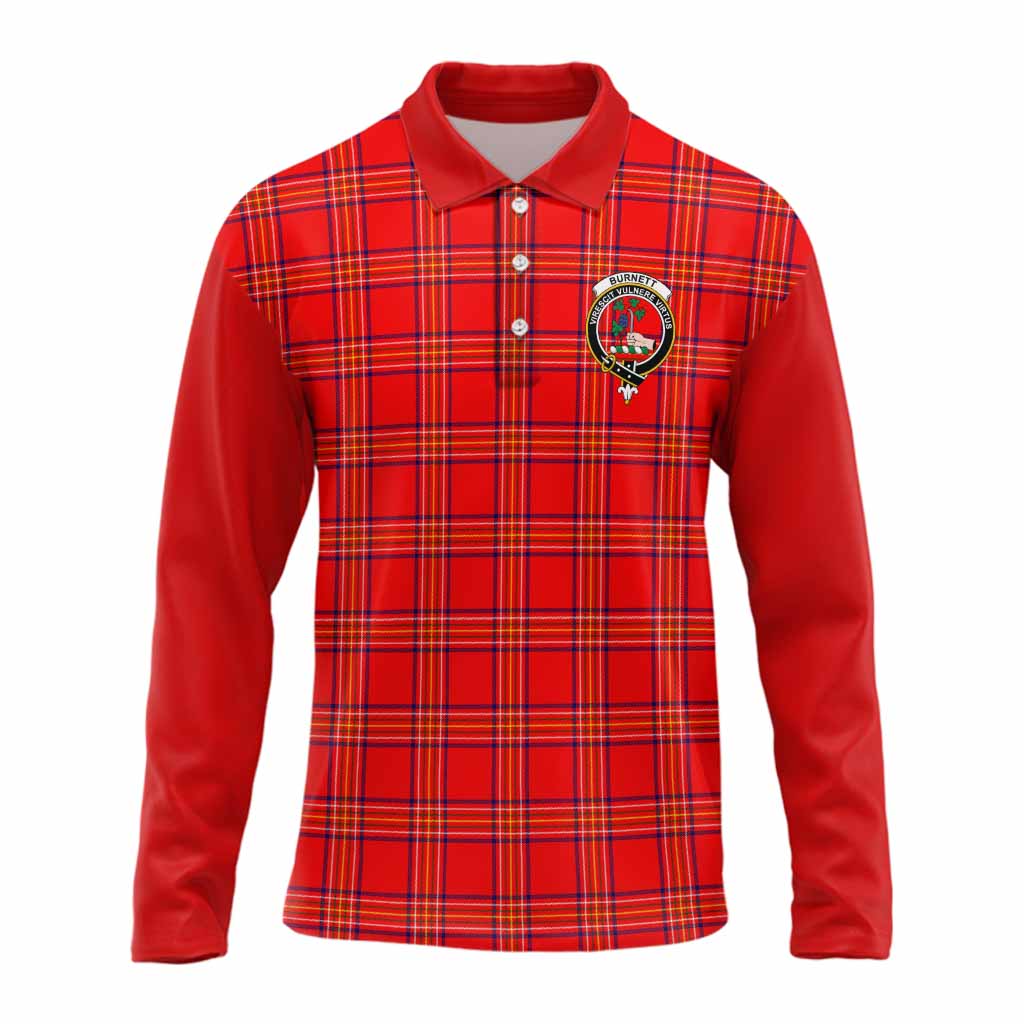 Burnett Tartan Accent Long Sleeve Polo Shirt with Family Crest