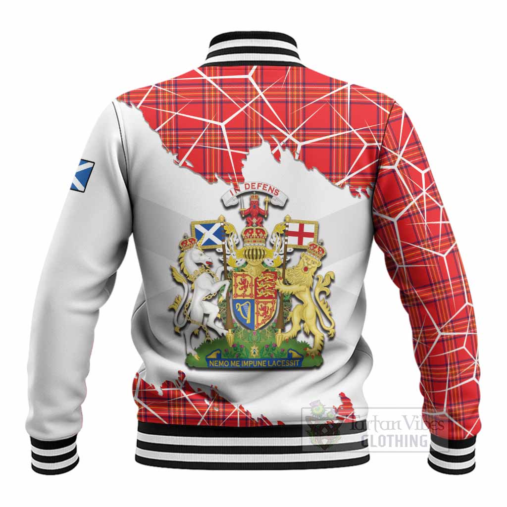 Burnett Tartan Baseball Jacket with Family Crest and Lion Rampant Grunge Style