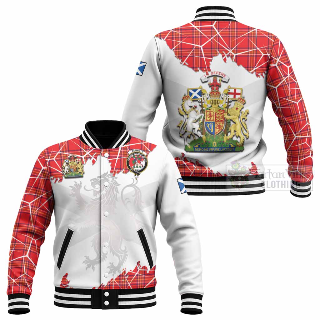 Burnett Tartan Baseball Jacket with Family Crest and Lion Rampant Grunge Style