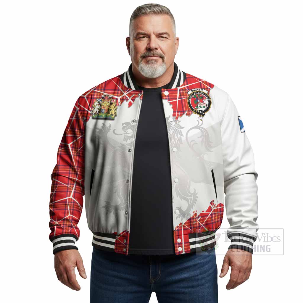 Burnett Tartan Baseball Jacket with Family Crest and Lion Rampant Grunge Style