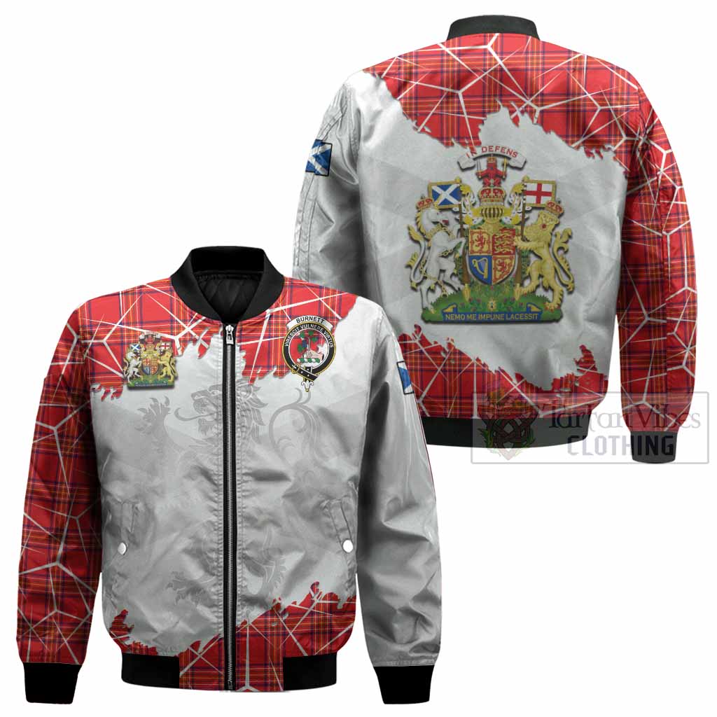 Burnett Tartan Bomber Jacket with Family Crest and Lion Rampant Grunge Style