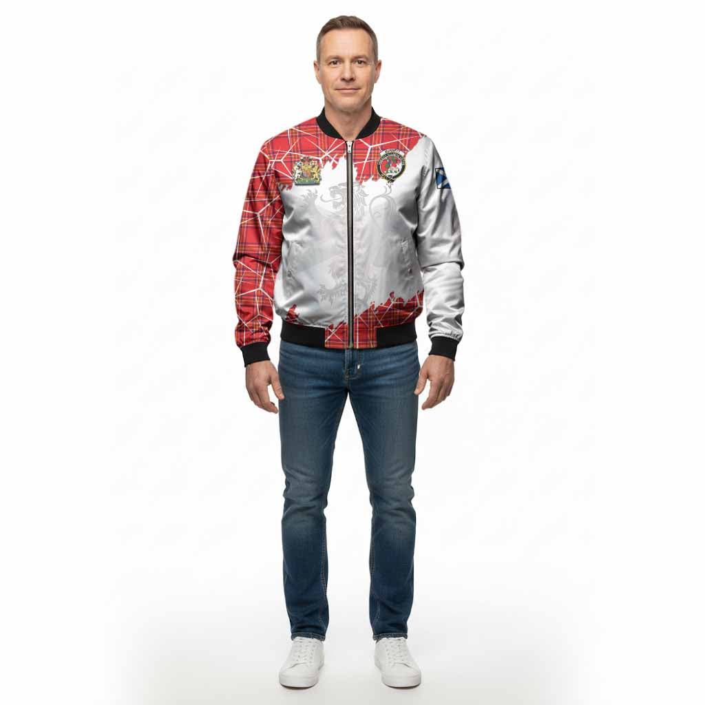 Burnett Tartan Bomber Jacket with Family Crest and Lion Rampant Grunge Style