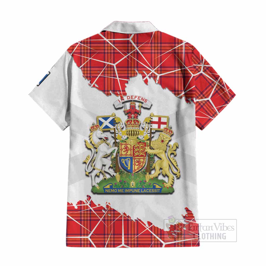 Burnett Tartan Cotton Hawaiian Shirt with Family Crest and Lion Rampant Grunge Style