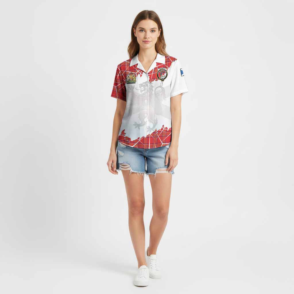 Burnett Tartan Cotton Hawaiian Shirt with Family Crest and Lion Rampant Grunge Style