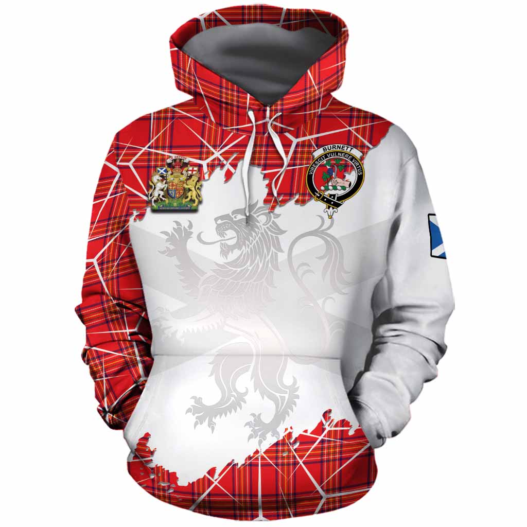 Burnett Tartan Cotton Hoodie with Family Crest and Lion Rampant Grunge Style