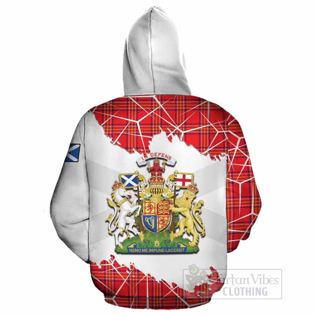 Burnett Tartan Cotton Hoodie with Family Crest and Lion Rampant Grunge Style