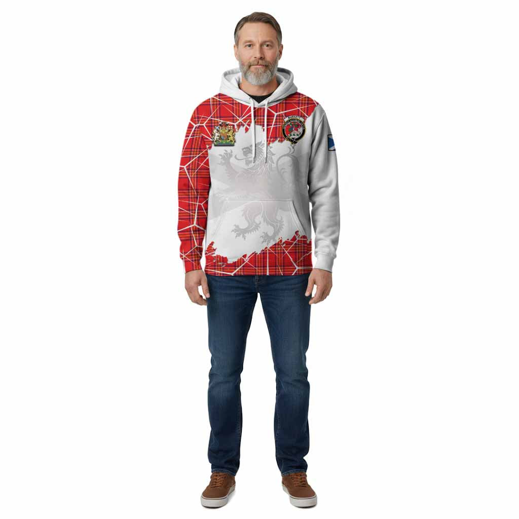 Burnett Tartan Cotton Hoodie with Family Crest and Lion Rampant Grunge Style