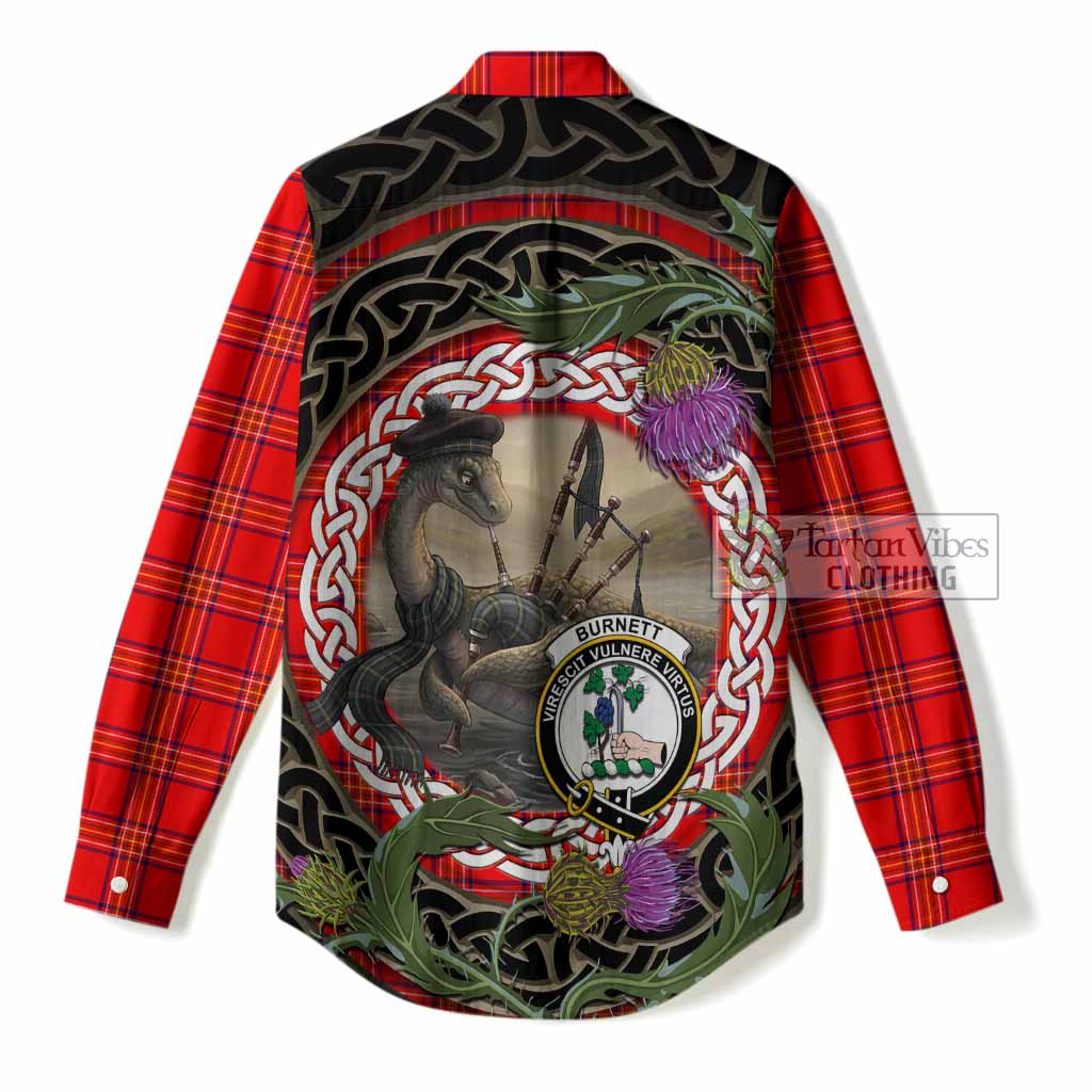 Burnett Tartan Crest Bagpipe Nessie Women Casual Shirt Scottish Loch Ness Monster Celtic Thistle