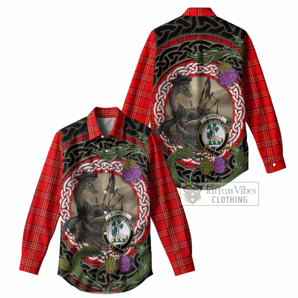 Burnett Tartan Crest Bagpipe Nessie Women Casual Shirt Scottish Loch Ness Monster Celtic Thistle