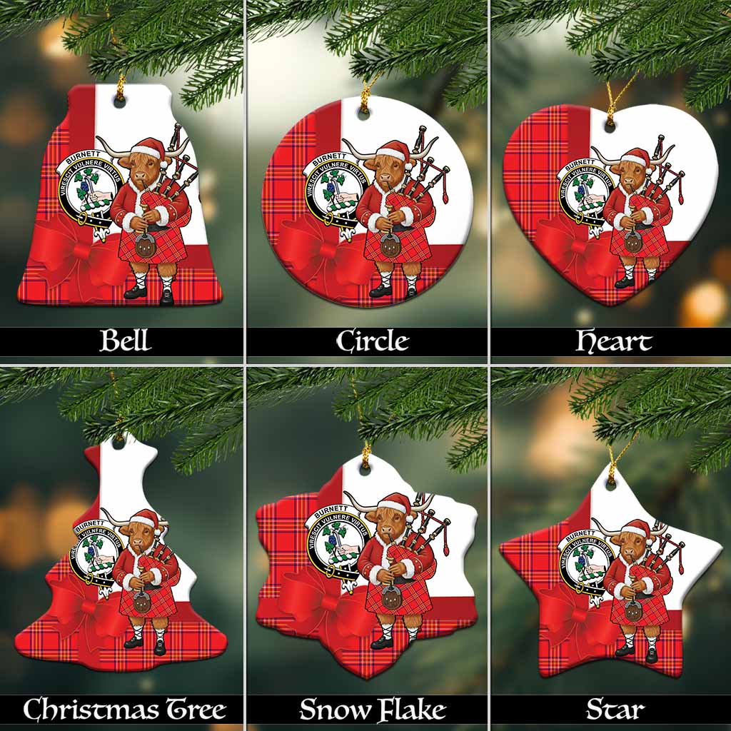 Burnett Tartan Crest Christmas Ceramic Ornament Highland Cow Bagpipes Coquette Bow Style