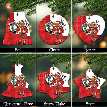 Burnett Tartan Crest Christmas Ceramic Ornament Highland Cow Bagpipes Coquette Bow Style