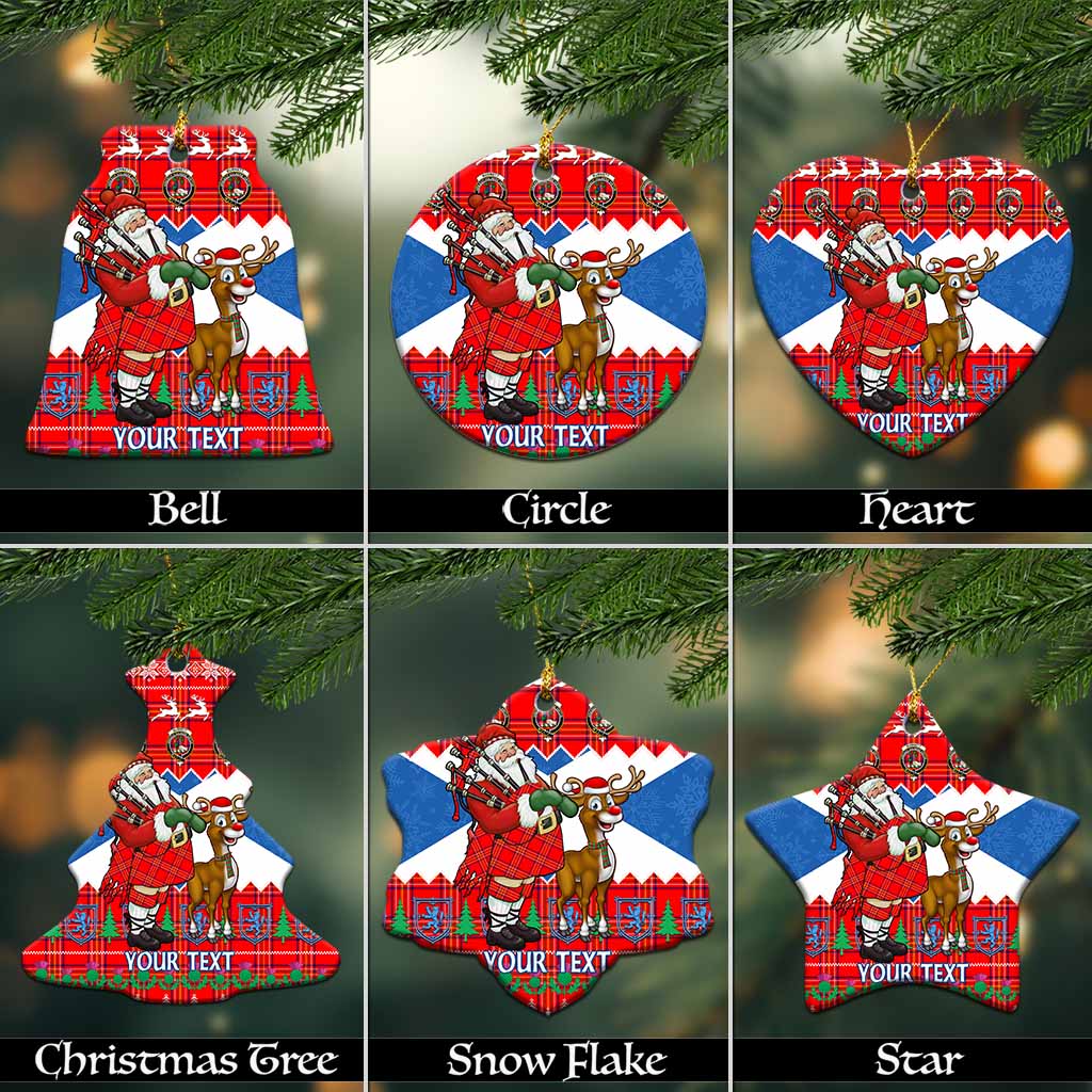 Burnett Tartan Crest Christmas Ceramic Ornament Scotland Santa With Bagpipes Cute Reindeer