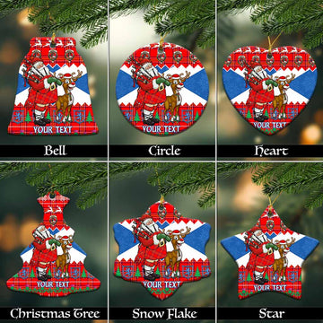 Burnett Tartan Crest Christmas Ceramic Ornament Scotland Santa With Bagpipes Cute Reindeer
