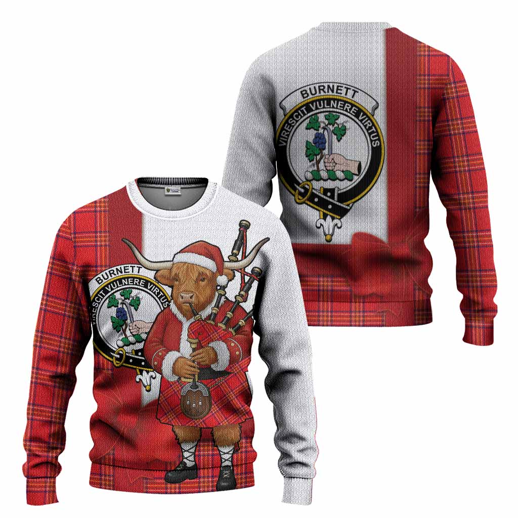 Burnett Tartan Crest Christmas Christmas Ugly Sweater Highland Cow Bagpipes Coquette Bow Style