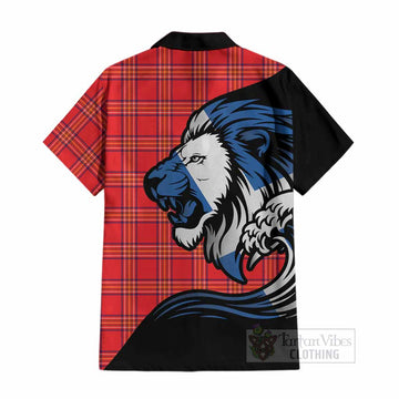 Burnett Tartan Crest Cotton Hawaiian Shirt Scottish Golden Lions Wave Flow
