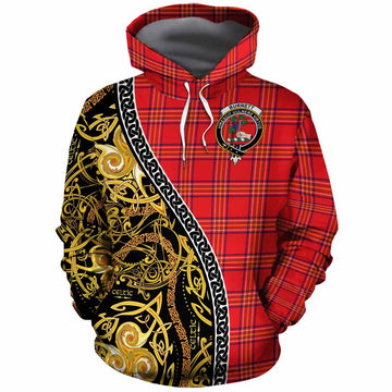 Burnett Tartan Crest Cotton Hoodie Celtic Knot and Triple Trickle Spiral Symbols