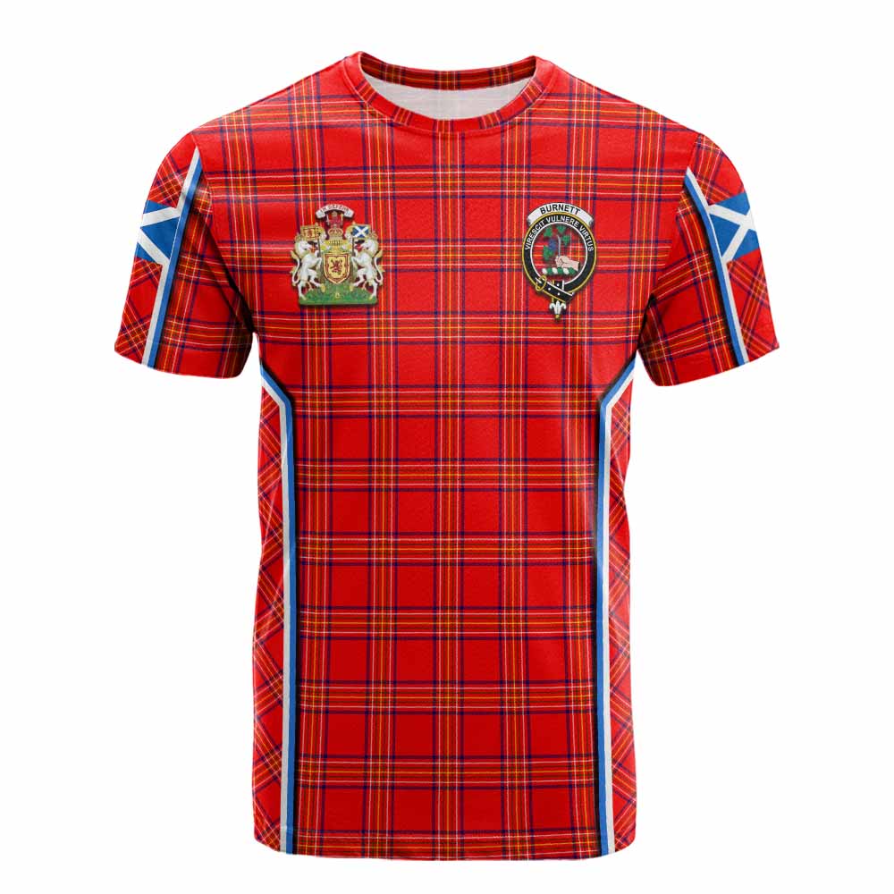 Burnett Tartan Crest Cotton T-shirt Scotland Coat of Arm Flag Style - Tartan Vibes Clothing