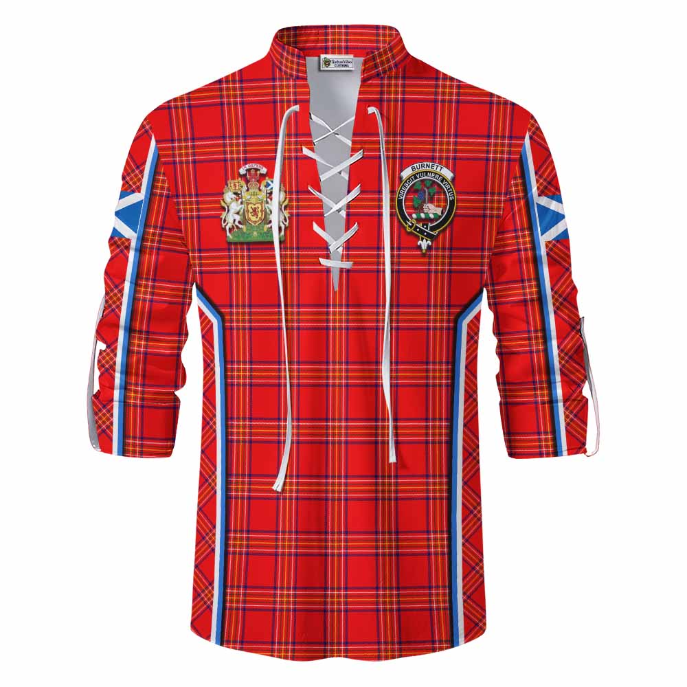 Burnett Tartan Crest Ghillie Kilt Shirt Scotland Coat of Arm Flag Style - Tartan Vibes Clothing