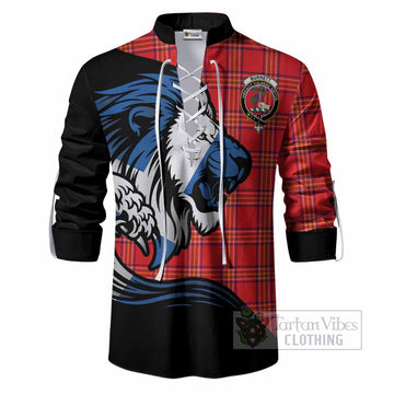 Burnett Tartan Crest Ghillie Shirt Scottish Golden Lions Wave Flow