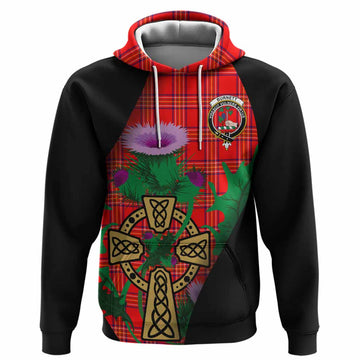 Burnett Tartan Crest Hoodie Celtic Cross Thistle Flowers