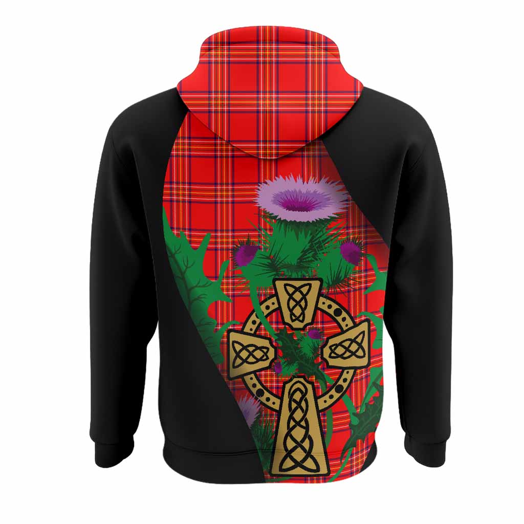 Burnett Tartan Crest Hoodie Celtic Cross Thistle Flowers