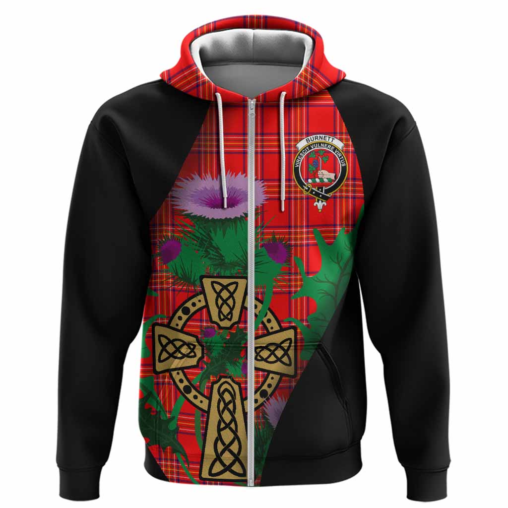 Burnett Tartan Crest Hoodie Celtic Cross Thistle Flowers