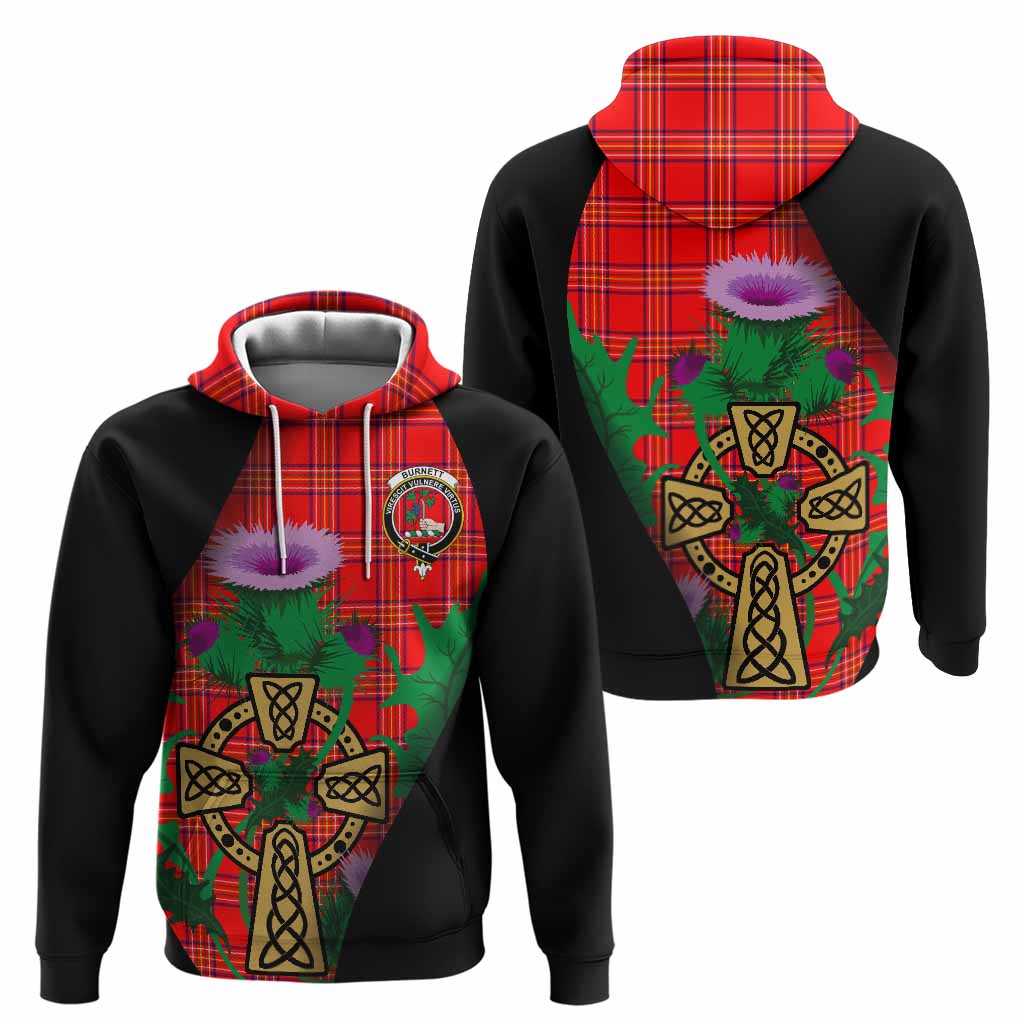 Burnett Tartan Crest Hoodie Celtic Cross Thistle Flowers
