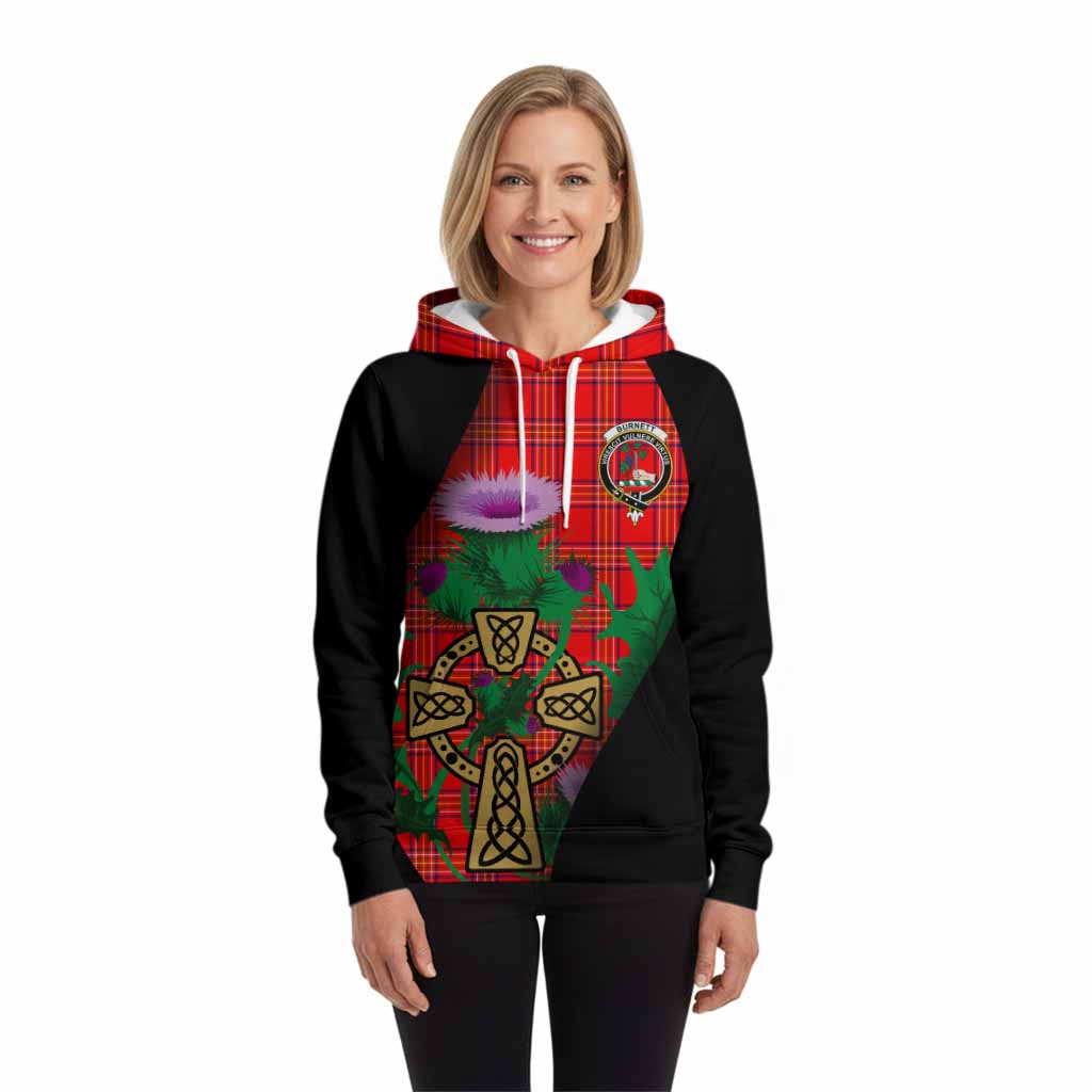 Burnett Tartan Crest Hoodie Celtic Cross Thistle Flowers