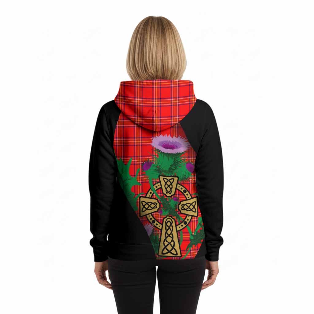 Burnett Tartan Crest Hoodie Celtic Cross Thistle Flowers