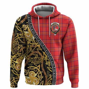 Burnett Tartan Crest Hoodie Celtic Knot and Triple Trickle Spiral Symbols