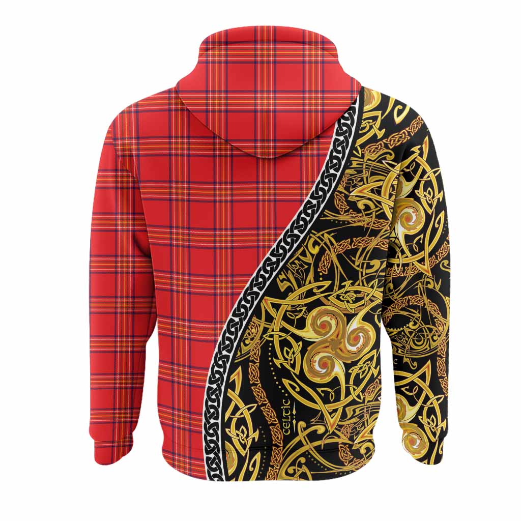 Burnett Tartan Crest Hoodie Celtic Knot and Triple Trickle Spiral Symbols