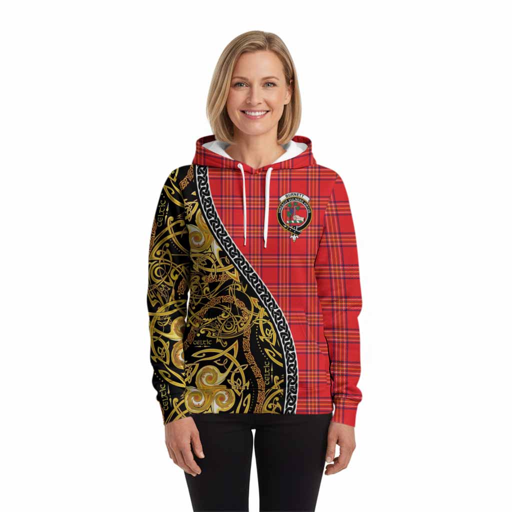 Burnett Tartan Crest Hoodie Celtic Knot and Triple Trickle Spiral Symbols