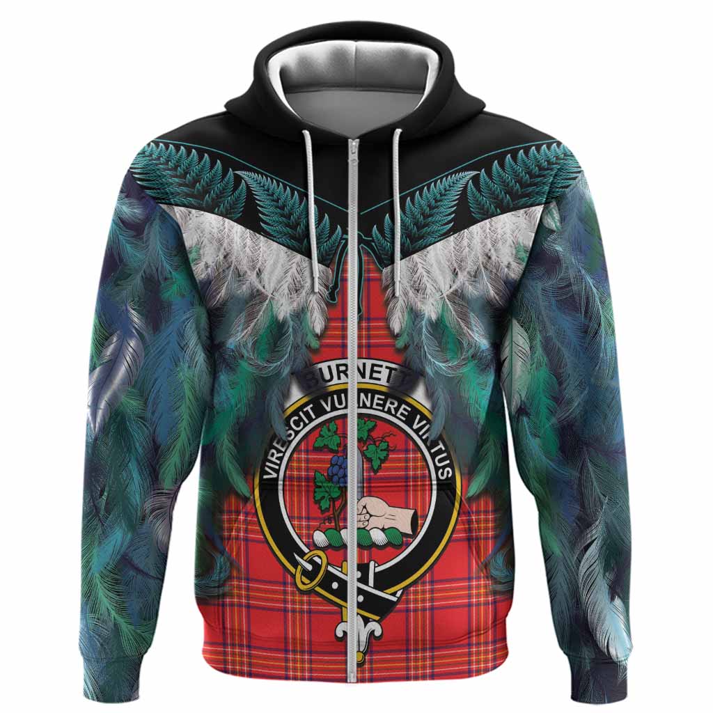 Burnett Tartan Crest Hoodie New Zealand Maori Korowai Cloak