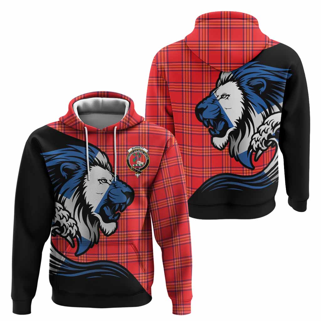 Burnett Tartan Crest Hoodie Scottish Golden Lions Wave Flow