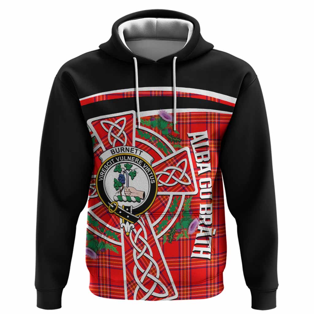 Burnett Tartan Crest Hoodie Scottish Thistle Celtic Cross Alba Gu Brath