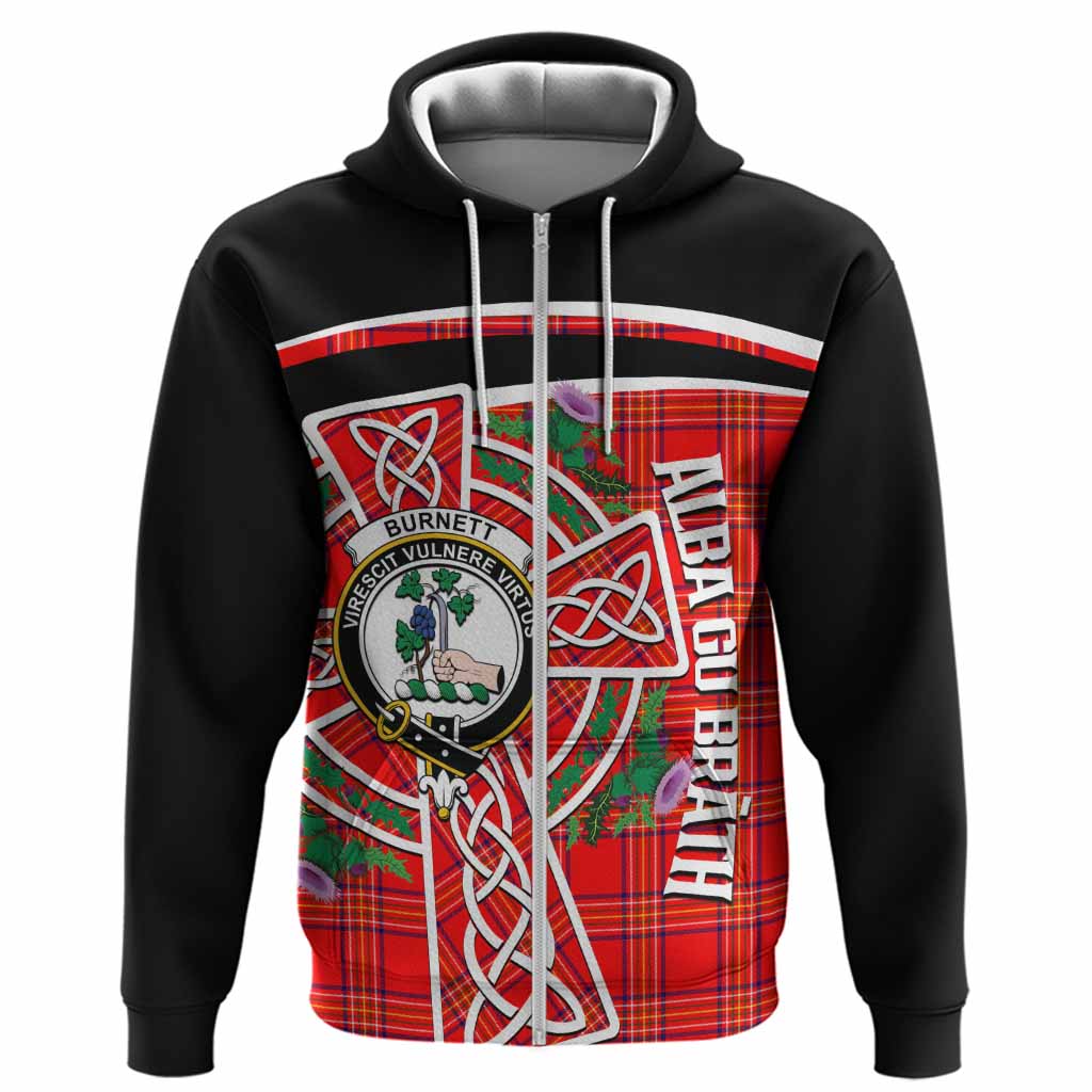 Burnett Tartan Crest Hoodie Scottish Thistle Celtic Cross Alba Gu Brath