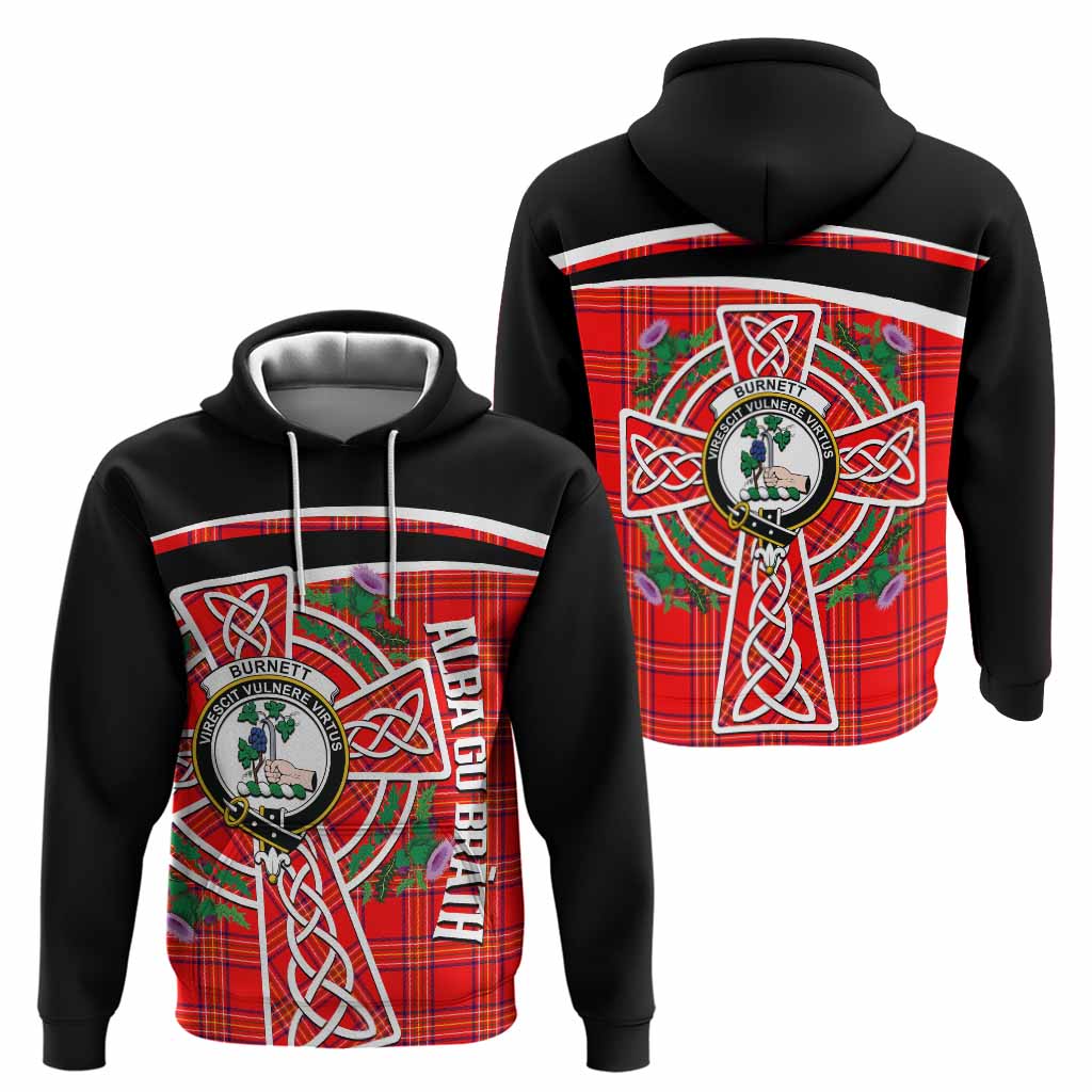 Burnett Tartan Crest Hoodie Scottish Thistle Celtic Cross Alba Gu Brath