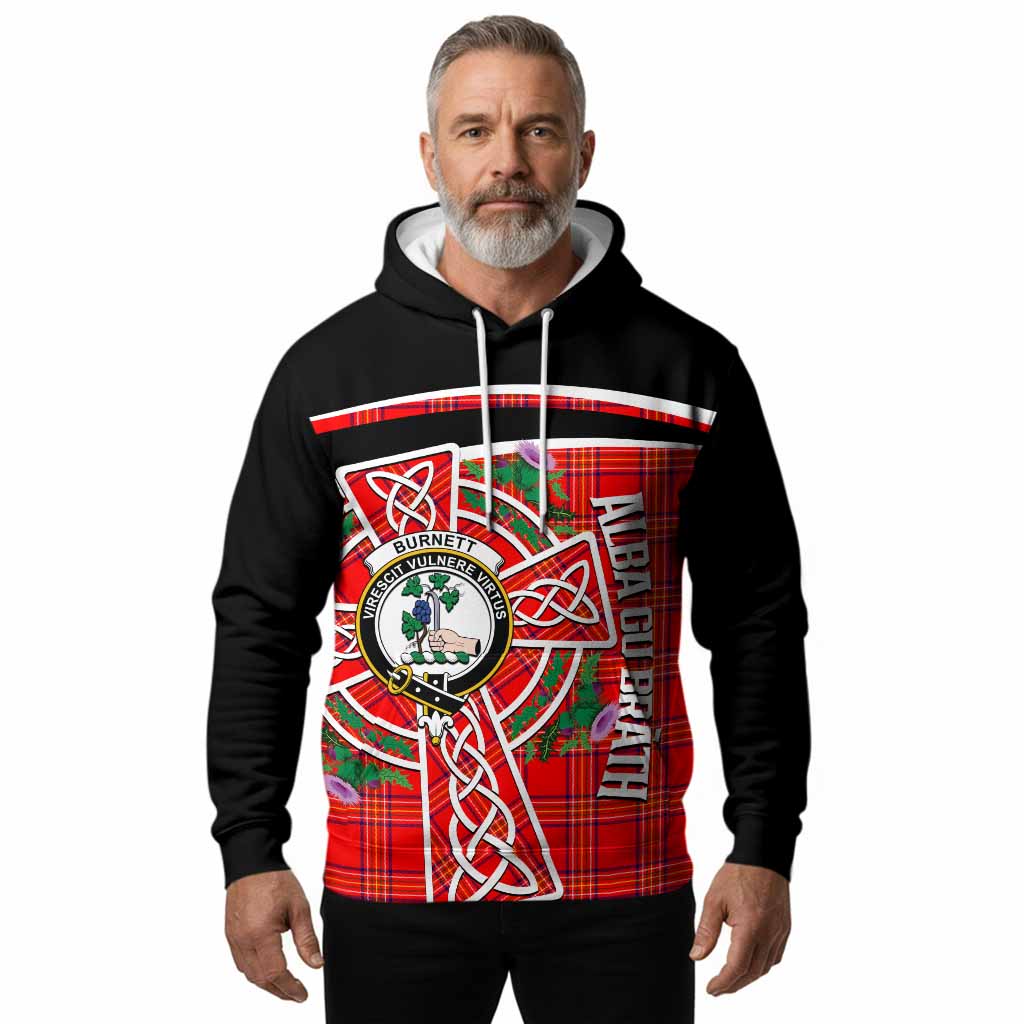 Burnett Tartan Crest Hoodie Scottish Thistle Celtic Cross Alba Gu Brath
