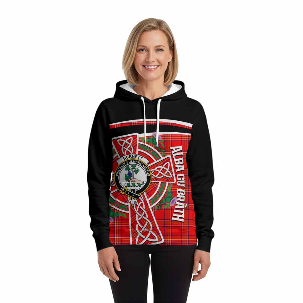 Burnett Tartan Crest Hoodie Scottish Thistle Celtic Cross Alba Gu Brath