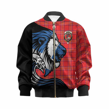 Burnett Tartan Crest Kid Bomber Jacket Scottish Golden Lions Wave Flow