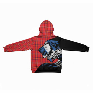 Burnett Tartan Crest Kid Hoodie Scottish Golden Lions Wave Flow