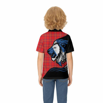 Burnett Tartan Crest Kid Polo Shirt Scottish Golden Lions Wave Flow
