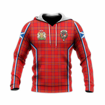 Burnett Tartan Crest Knitted Hoodie Scotland Coat of Arm Flag Style