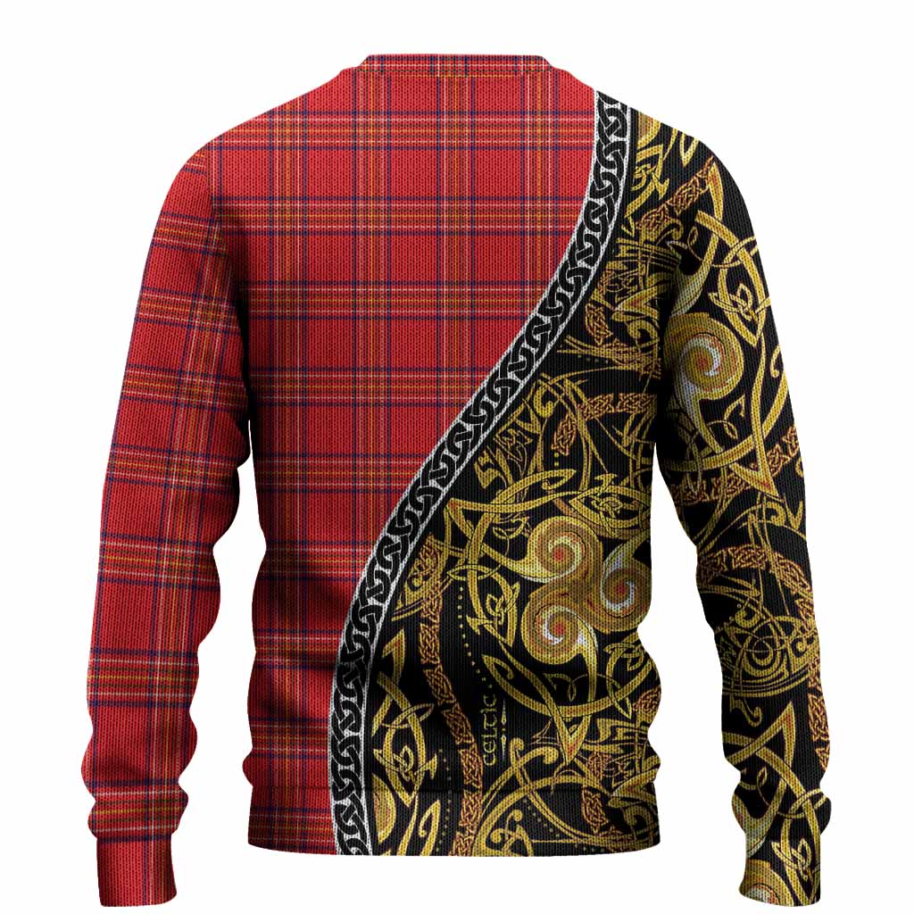 Burnett Tartan Crest Knitted Sweater Celtic Knot and Triple Trickle Spiral Symbols