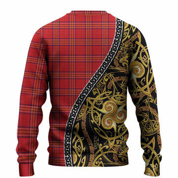 Burnett Tartan Crest Knitted Sweater Celtic Knot and Triple Trickle Spiral Symbols