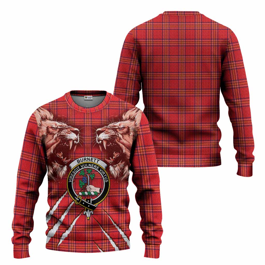 Burnett Tartan Crest Knitted Sweater Ferocious Lion Style