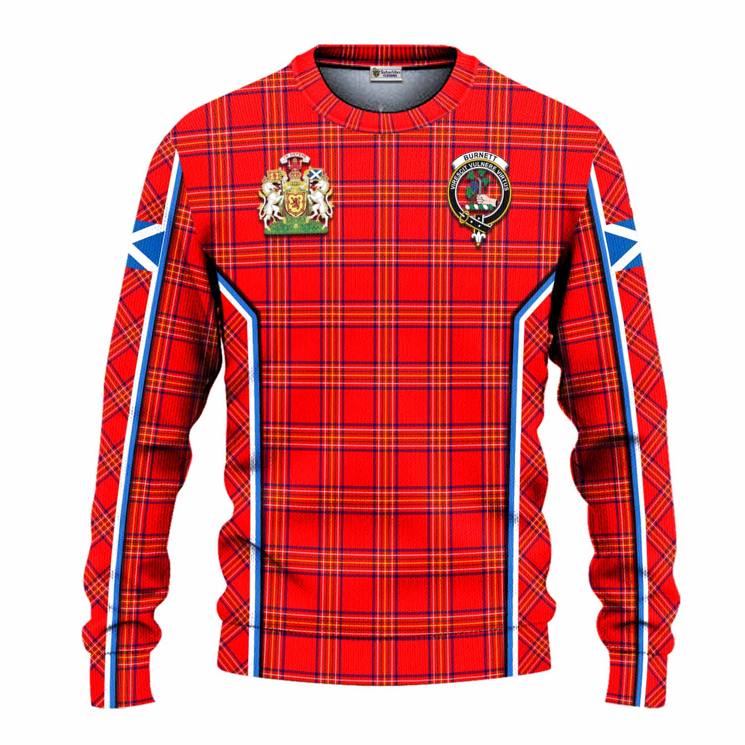 Burnett Tartan Crest Knitted Sweater Scotland Coat of Arm Flag Style - Tartan Vibes Clothing