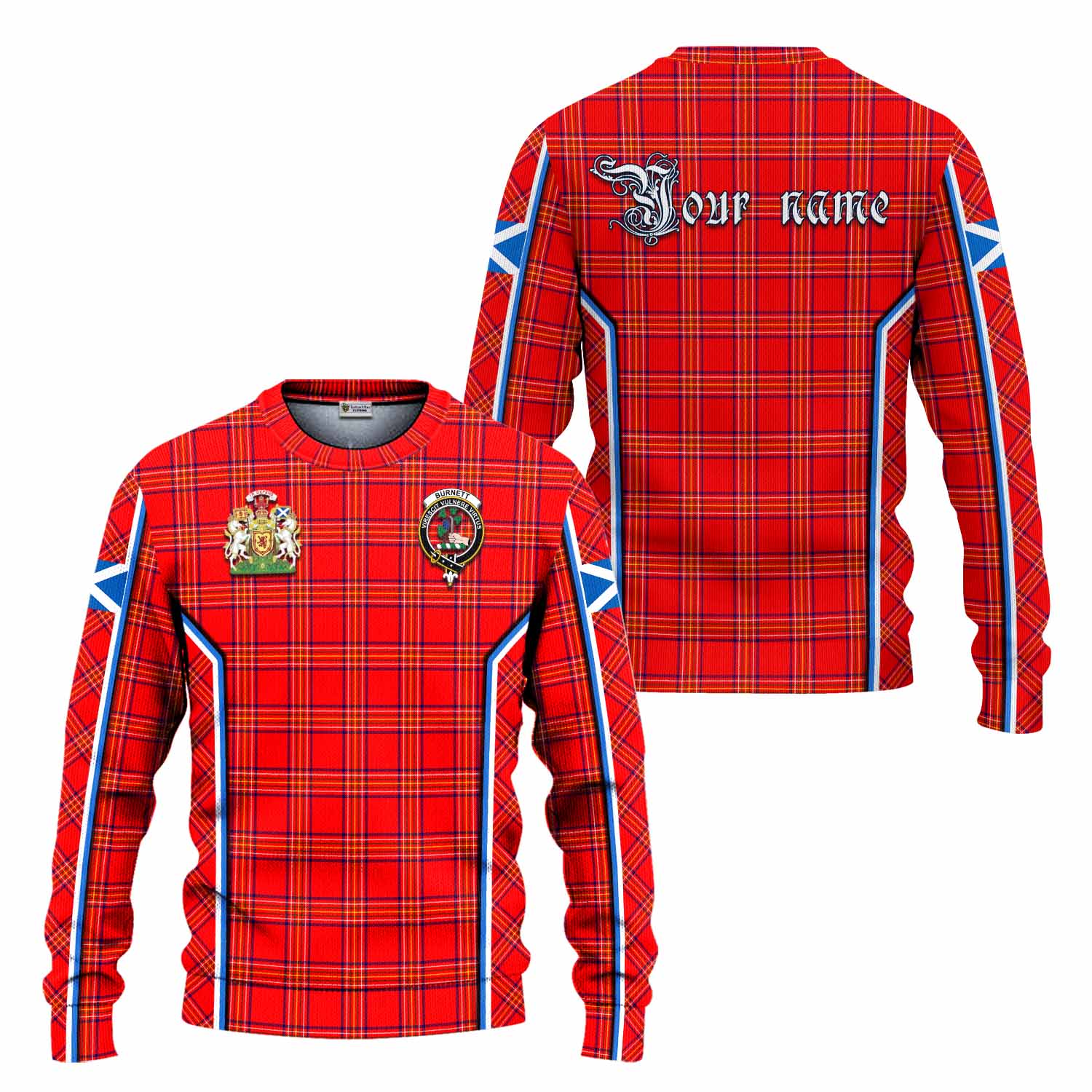 Burnett Tartan Crest Knitted Sweater Scotland Coat of Arm Flag Style - Tartan Vibes Clothing